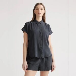 NWT Quince Vintage Wash Tencel Camp Shirt Washed Black